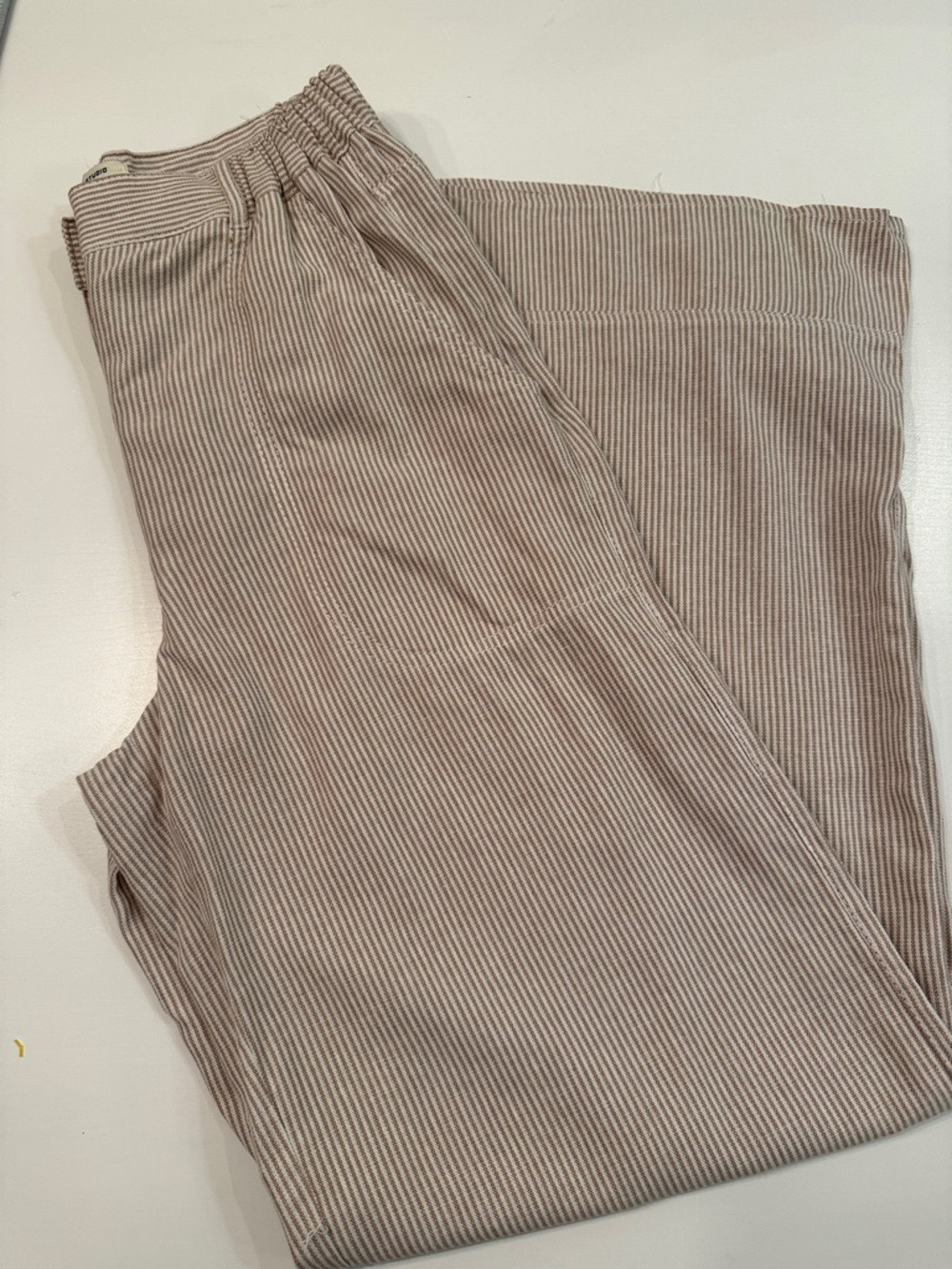 Max Studio Woman’s linen blend Pants in Light neutral Stripe